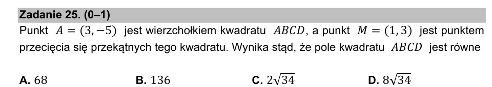 Zadanie 25: Pole kwadratu ABCD - matura matematyka 2021