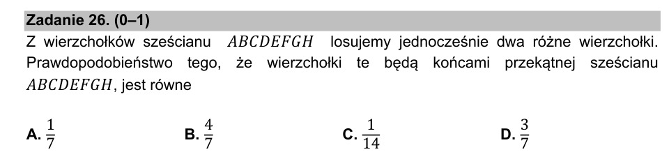 Zadanie 26: Przekątna wierzchołków sześcianu - matura matematyka 2021