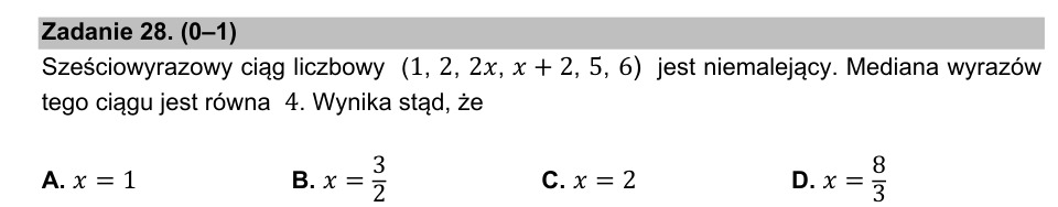 Zadanie 28: Mediana ciągu niemalejącego - matura matematyka 2021