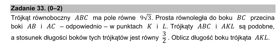 Zadanie 33: Bok trójkąta podobnego - matura matematyka 2021