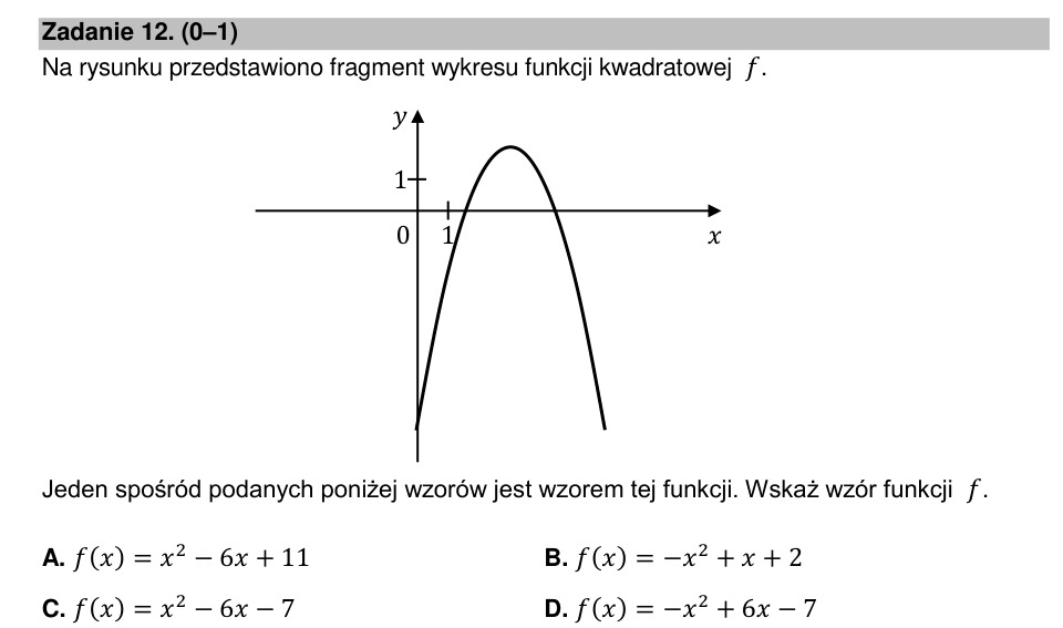 Zadanie 12: Wzór funkcji kwadratowej - matura matematyka 2021