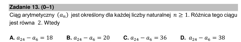 Zadanie 13: Różnica wyrazów ciągu - matura matematyka 2021