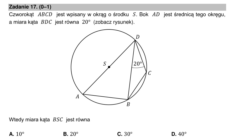 Zadanie 17: Miara kąta środkowego - matura matematyka 2021