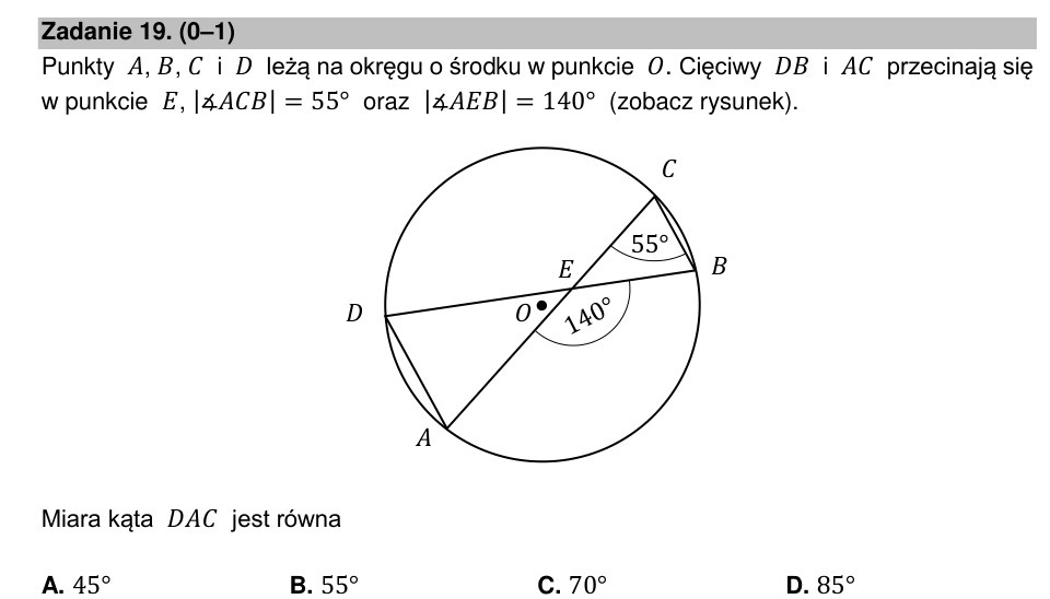 Zadanie 19: Miara kąta wpisanego - matura matematyka 2021