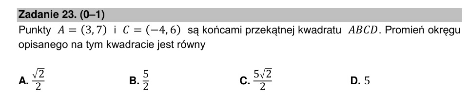 Zadanie 23: Promień okręgu opisanego - matura matematyka 2021