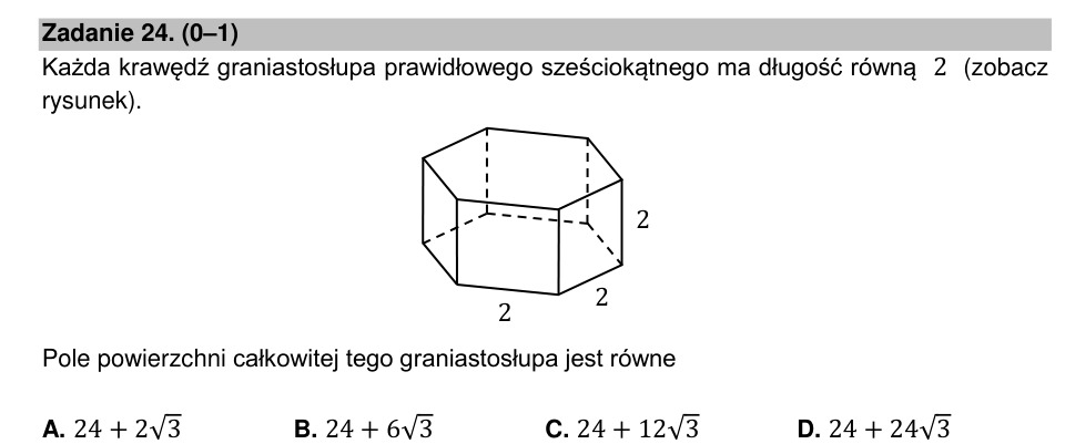 Zadanie 24: Pole powierzchni graniastosłupa - matura matematyka 2021