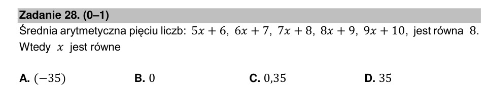 Zadanie 28: Średnia arytmetyczna - matura matematyka 2021