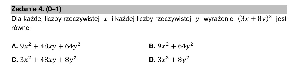 Zadanie 4: Kwadrat sumy - matura matematyka 2021