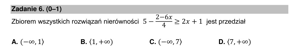 Zadanie 6: Zbiór rozwiązań nierówności - matura matematyka 2021