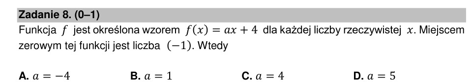 Zadanie 8: Współczynnik funkcji liniowej - matura matematyka 2021