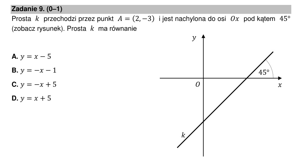 Zadanie 9: Równanie prostej nachylonej - matura matematyka 2021