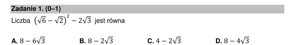 Zadanie 1: Kwadrat różnicy pierwiastków - matura matematyka 2021