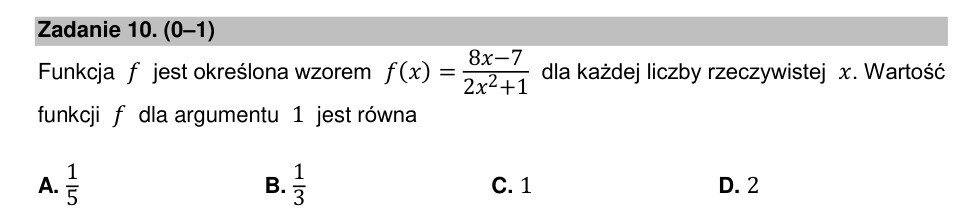 Zadanie 10: Wartość funkcji wymiernej - matura matematyka 2021