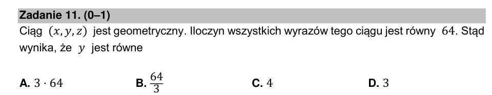 Zadanie 11: Środkowy wyraz ciągu geometrycznego - matura matematyka 2021