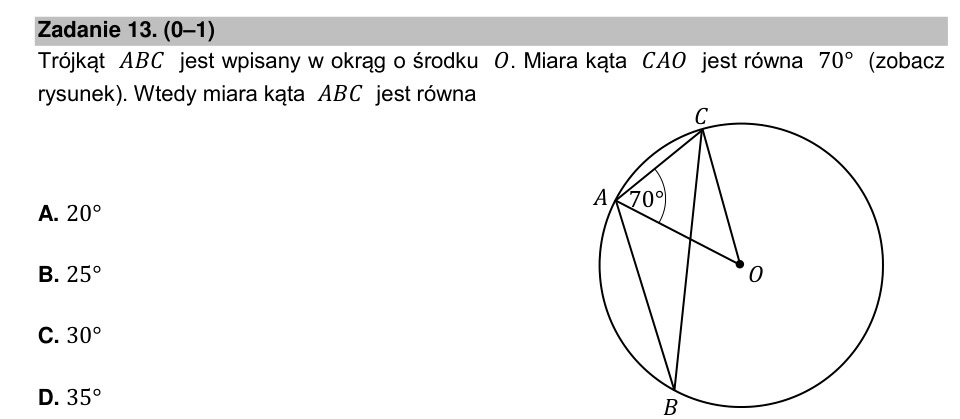 Zadanie 13: Miara kąta wpisanego - matura matematyka 2021
