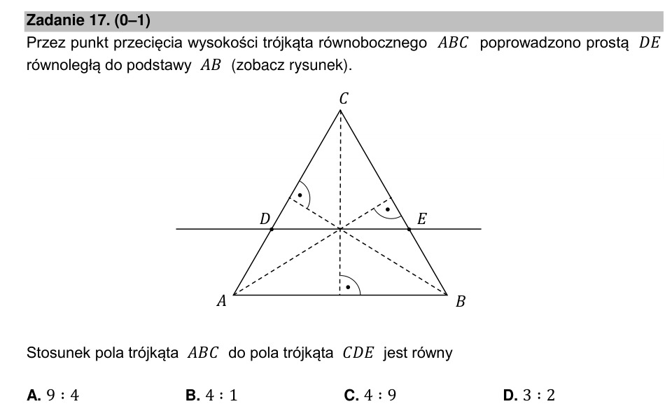 Zadanie 17: Stosunek pól trójkątów - matura matematyka 2021