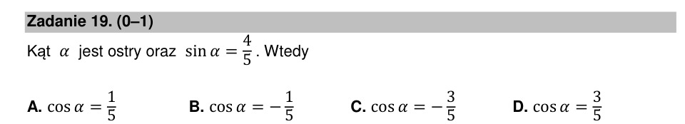 Zadanie 19: Cosinus kąta ostrego - matura matematyka 2021