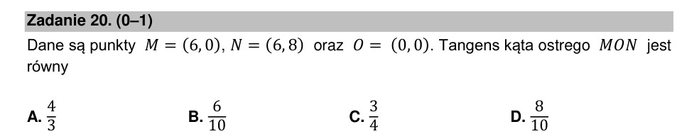 Zadanie 20: Tangens kąta ostrego - matura matematyka 2021