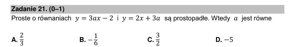 Zadanie 21: Współczynnik prostych prostopadłych - matura matematyka 2021