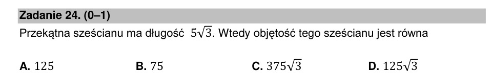 Zadanie 24: Objętość sześcianu z przekątnej - matura matematyka 2021