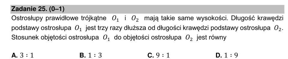 Zadanie 25: Stosunek objętości ostrosłupów - matura matematyka 2021