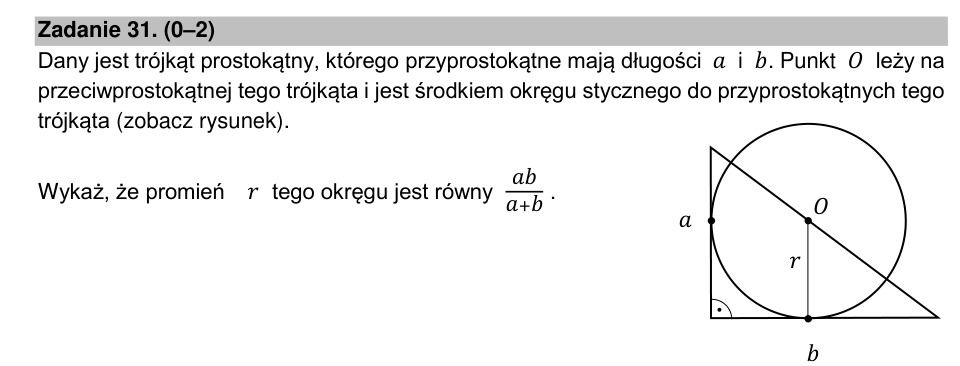 Zadanie 31: Promień okręgu stycznego - matura matematyka 2021