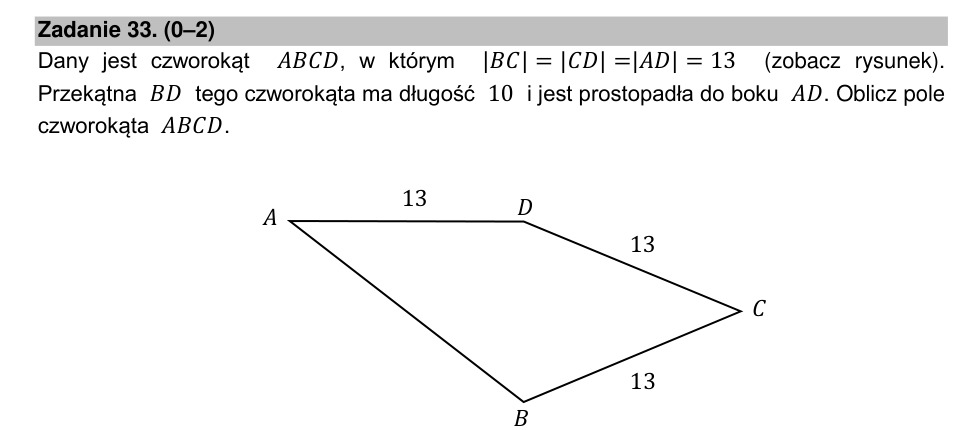 Zadanie 33: Pole czworokąta ABCD - matura matematyka 2021