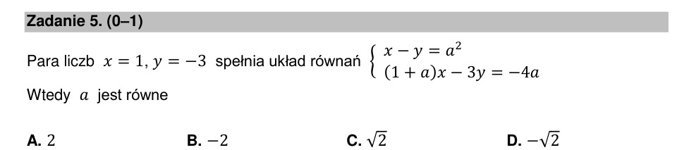 Zadanie 5: Parametr w układzie równań - matura matematyka 2021