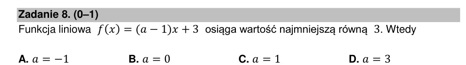 Zadanie 8: Minimum funkcji liniowej - matura matematyka 2021