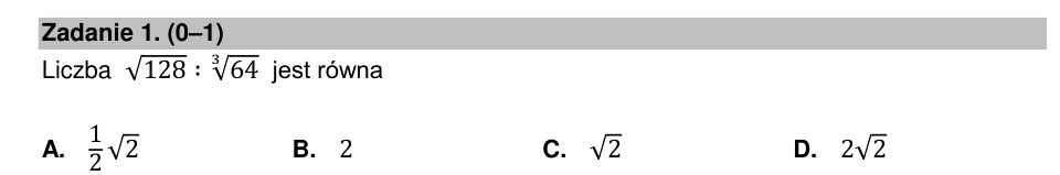 Zadanie 1: Iloraz pierwiastków - matura matematyka 2022