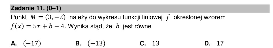Zadanie 11: Parametr funkcji liniowej - matura matematyka 2022