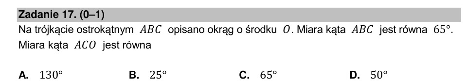 Zadanie 17: Kąt w trójkącie opisanym - matura matematyka 2022