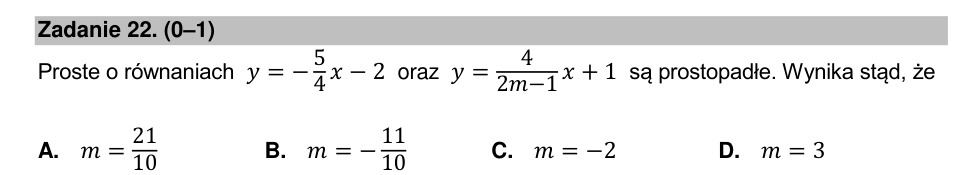 Zadanie 22: Parametr prostych prostopadłych - matura matematyka 2022