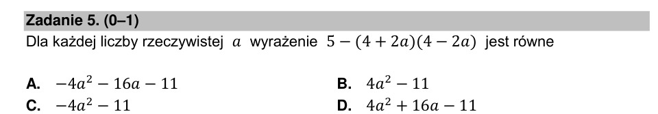 Zadanie 5: Wyrażenie po skróconym mnożeniu - matura matematyka 2022