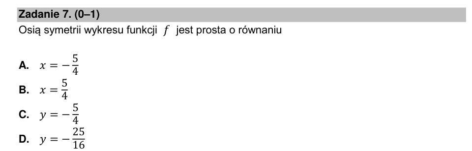 Zadanie 7: Oś symetrii paraboli - matura matematyka 2022