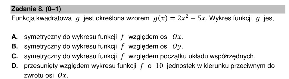 Zadanie 8: Symetria wykresu funkcji - matura matematyka 2022
