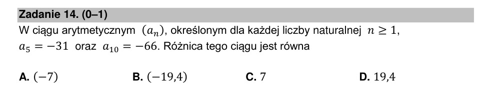 Zadanie 14: Różnica ciągu arytmetycznego - matura matematyka 2022