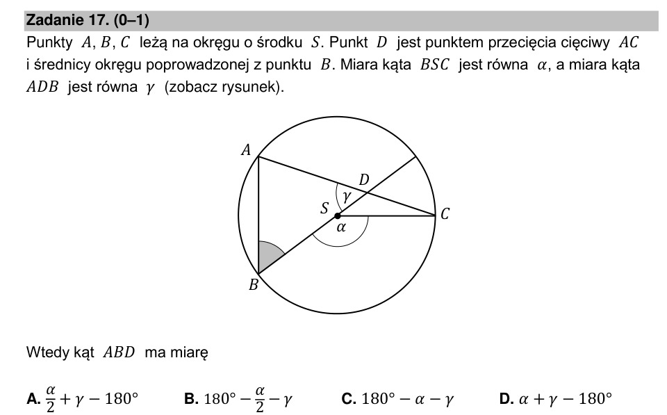 Zadanie 17: Miara kąta w okręgu - matura matematyka 2022