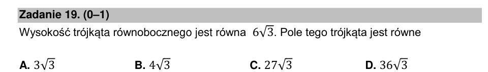 Zadanie 19: Pole trójkąta równobocznego - matura matematyka 2022