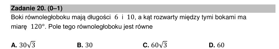 Zadanie 20: Pole równoległoboku - matura matematyka 2022