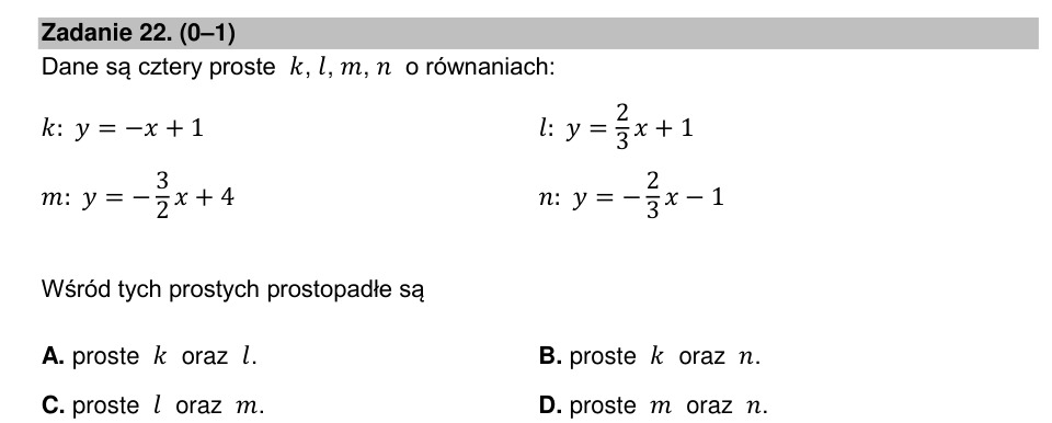 Zadanie 22: Proste wzajemnie prostopadłe - matura matematyka 2022