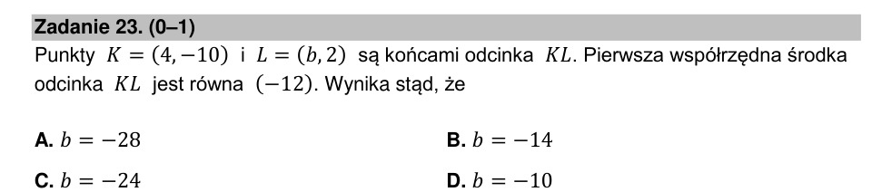 Zadanie 23: Współrzędna środka odcinka - matura matematyka 2022