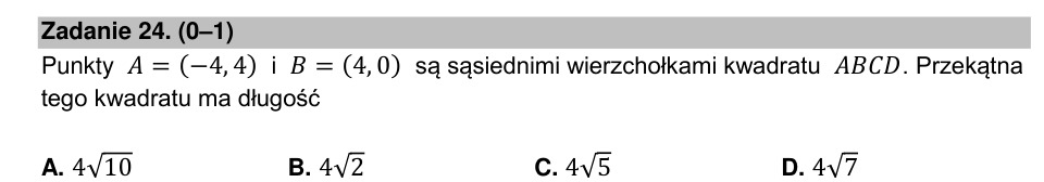 Zadanie 24: Długość przekątnej kwadratu - matura matematyka 2022