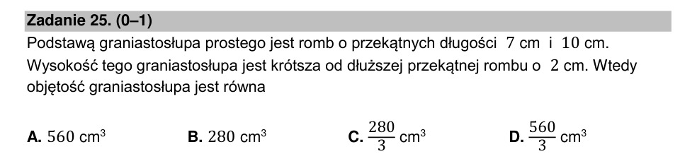 Zadanie 25: Objętość graniastosłupa prostego - matura matematyka 2022