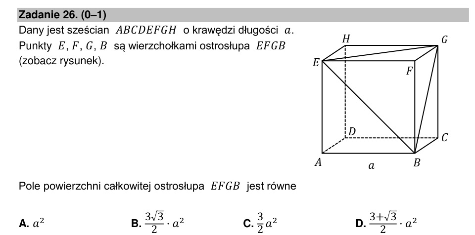 Zadanie 26: Pole powierzchni ostrosłupa - matura matematyka 2022