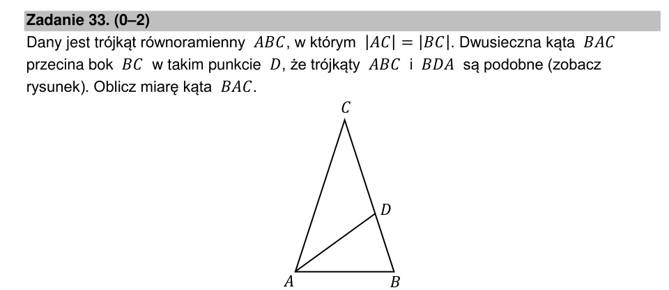 Zadanie 33: Miara kąta w trójkącie - matura matematyka 2022