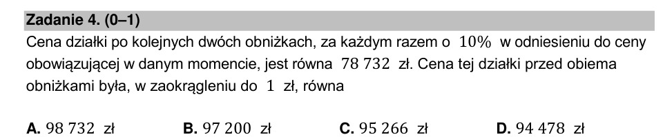 Zadanie 4: Cena działki przed obniżkami - matura matematyka 2022