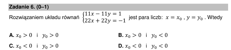 Zadanie 6: Znaki rozwiązań układu równań - matura matematyka 2022