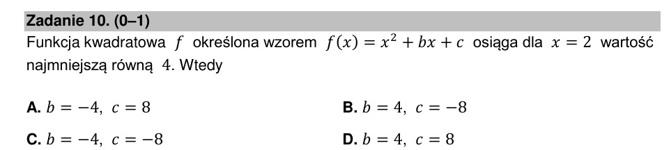 Zadanie 10: Najmniejsza wartość funkcji - matura matematyka 2022
