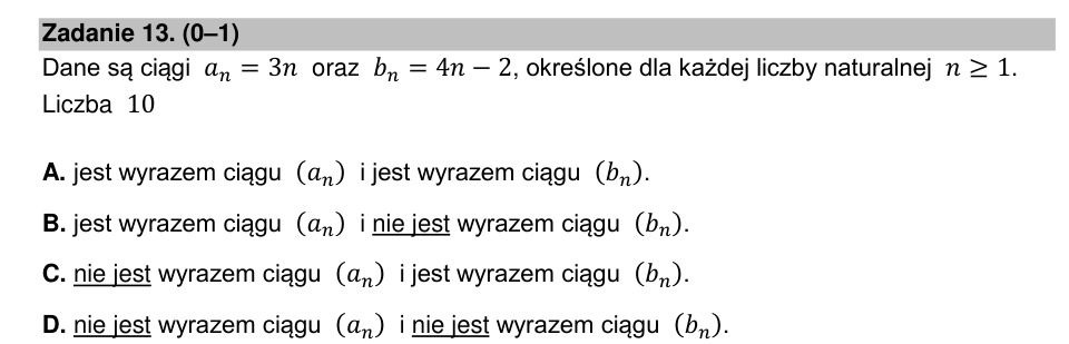 Zadanie 13: Liczba dziesięć w ciągach - matura matematyka 2022